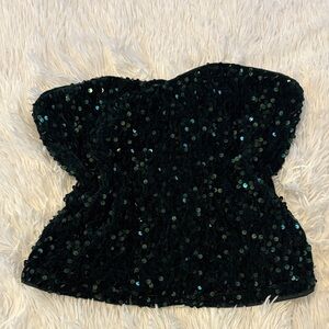 Sequin Strapless deep green top